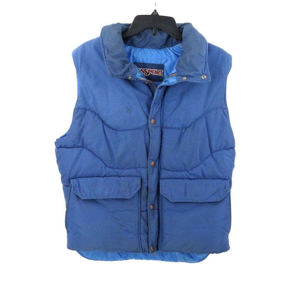 JanSport Puffer Vest Blue Vintage Zip and Snap Closure Size XL Gorpcore